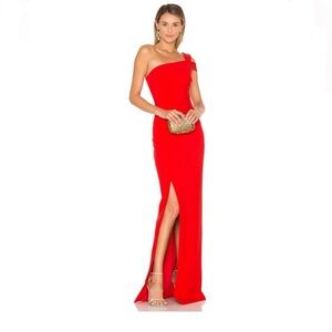 Likely One-Shoulder Red Evening Gown